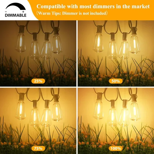 Vista 4 de Brightever Luces de Cadena para Exteriores de 25 Pies, Luces de Patio ST38 con 13 Bombillas Edison, Luces Colgantes Impermeables Conectables