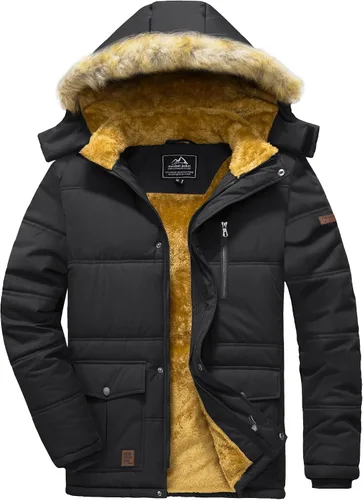 Vista 2 de MAGCOMSEN Men's Winter Coat Fleece Lined Parka Jacket Hooded Puffer Jacket Thicken Warm Fur Coat Men Outerwear