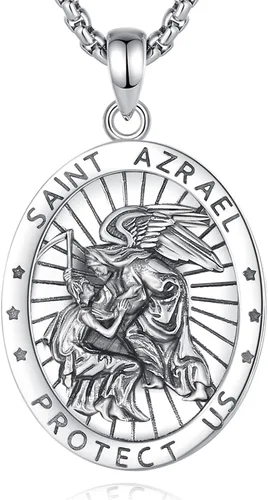 Vista 34 de EUDORA Medalla de plata de ley S925 con collar de San Patrono para mujeres A01-Saint Benedict Medalla