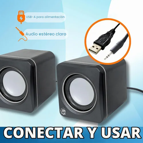 Vista 2 de MANHATTAN Sistema de altavoces estéreo con alimentación USB - Tamaño pequeño - con control de volumen y conector de audio de 3.5 mm para conectar a