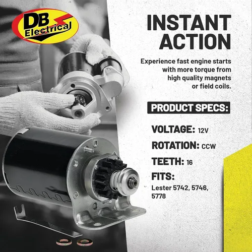 Vista 2 de DB Electrical 410-22003 Arrancador compatible con/reemplazo para Briggs & Stratton, John Deere y United Tech, motor de arranque para cortacésped