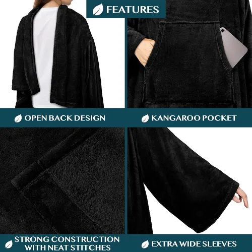 Vista 2 de PAVILIA Manta con Mangas para Adultos Mujeres Hombres, Manta Suave y Cálida Usable de Vellón Envolvente Tipo Throw, Manta Bata Regalo