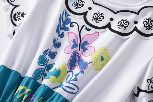 Vista 5 de Ruikajia Encanto Mirabel Vestido Isabela Luisa Disfraz de Madrigals Azul Patchwork 7 Years