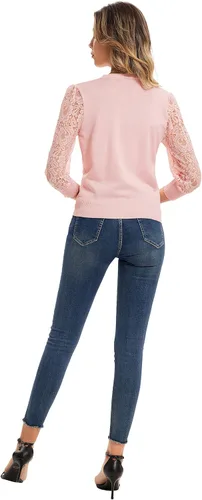 Vista 4 de GRACE KARIN Cárdigan de verano para mujer, ligero, cuello en V, encaje, manga 34, botones frontales