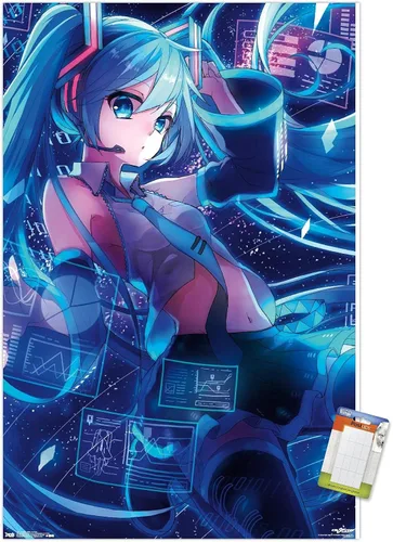 Vista 12 de Trends International Hatsune Miku - Póster de pared con pantallas, 14.725 x 22.375 pulgadas, versión enmarcada de madera de granero