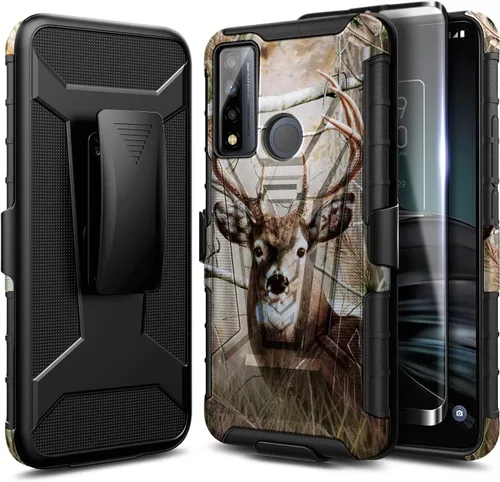 Vista 8 de NZND Funda para TCL 4X 5G (T601DL) / TCL 20 A 5G con protector de pantalla de vidrio templado (cobertura máxima), soporte de funda con clip
