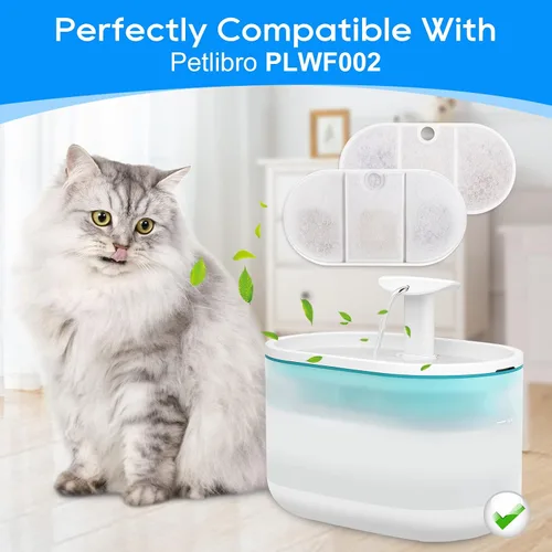 Vista 2 de Filtro de fuente de agua para gatos, paquete de 8 filtros de repuesto y 8 filtros de esponja compatibles con PETLIBRO Capsule 71 oz/2.1 L, fuentes