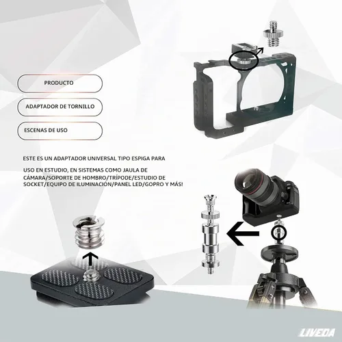 Vista 5 de Niewalda - Adaptador de trípode de 1/4 pulg. a 3/8 pulg. - Tornillos de montaje de 3/8 a 1/4, accesorio para cámara/monópodo/soporte de luz