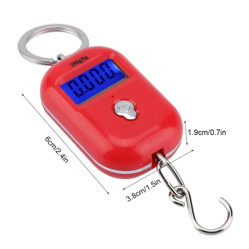Vista 6 de Mini báscula electrónica, báscula de pesaje de pescado, portátil, 55.1 lbs/5G, báscula colgante digital, llavero de bolsillo, gancho