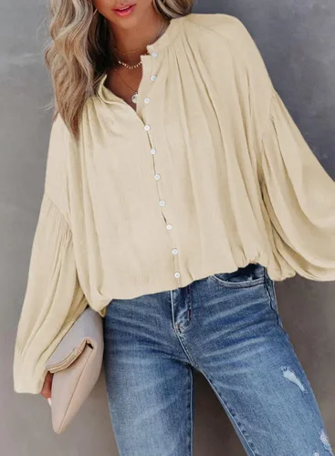 Vista 4 de Dokotoo Camisas de manga larga con cuello en V para mujer con botones