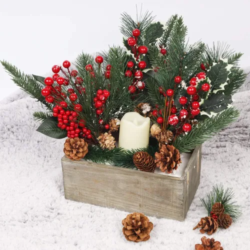 Vista 7 de DR.DUDU Paquete de 12 ramitas de bayas artificiales para decoración de árbol de Navidad, tallos de bayas rojas de Navidad para manualidades