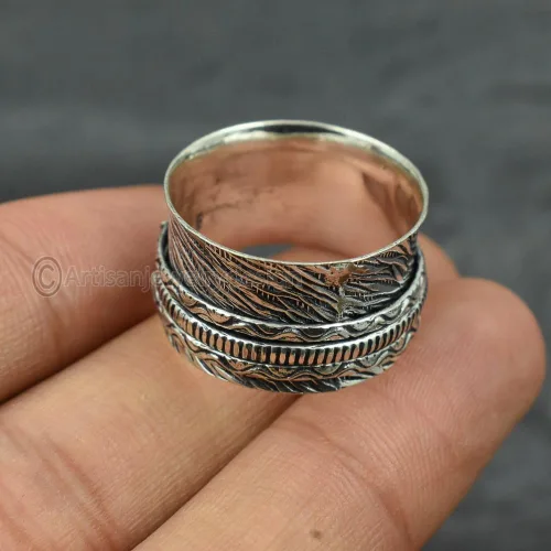 Vista 2 de Rainbow Moonstone Spinner Ring, Handmade Silver Ring, Meditation Ring Women, Spiritual Silver Ring, 925 Silver Ring, Fidget Spin Ring, Gemstone