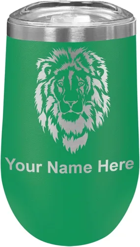 Vista 17 de LaserGram Vaso de vino de acero inoxidable de doble pared, cabeza de león, grabado personalizado incluido (negro)
