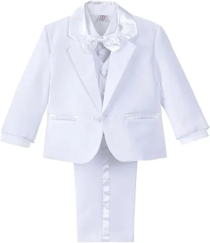 Vista 11 de Lito Angels Trajes formales de esmoquin para bebé, trajes de bautizo de boda, conjunto de 5 piezas sin cola 022 Negro