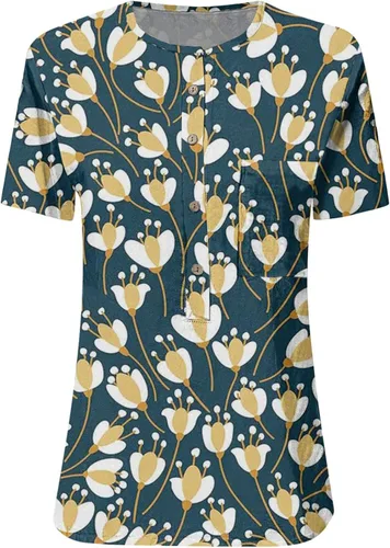 Vista 2 de Camisetas de verano para mujer, estilo casual, de algodón, de lino, estampadas, holgadas, de manga corta