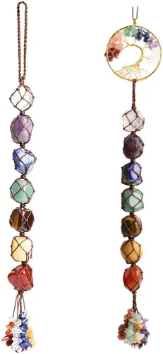 Vista 14 de Árbol de la vida hecho a mano con 7 piedras de chakras, cristales curativos, adorno colgante para decoración del hogar