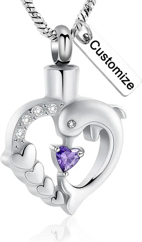 Vista 33 de Yinplsmemory Collar de urna de corazón de delfín para cenizas para mujer, colgante de urna de corazón de cristal, collar de recuerdo de cenizas