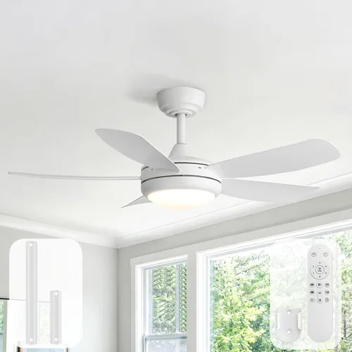 Vista 12 de Sofucor Ventiladores de techo de 42 pulgadas con luces, moderno ventilador de techo negro para dormitorio pequeño con control remoto, cuchillas