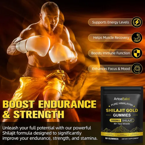 Vista 4 de Gomitas Shilajit para hombres y mujeres, gomitas puras de oro Shilajit del Himalaya ricas en Ashwagandha, Gokshura con más de 85 oligominerales