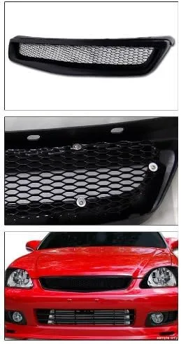 Vista 2 de Parrilla de rejilla de capó frontal ABS de malla negra para Honda Civic JDM tipo R 1999-2000