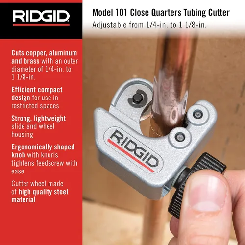 Vista 6 de RIDGID 31632 Modelo 151 Cortador de tubos de acción rápida con capacidad de corte de 1/4"-1-5/8", negro plateado y cortador de tubos de cuartos