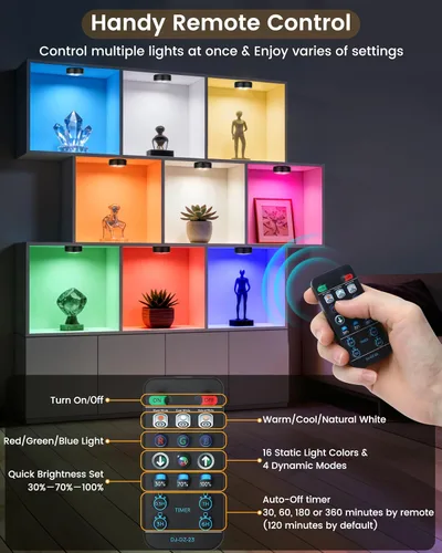 Vista 3 de Luces LED de disco con control remoto, luces inalámbricas de armario que funcionan con pilas, luces debajo del gabinete, luces de empuje, luces que