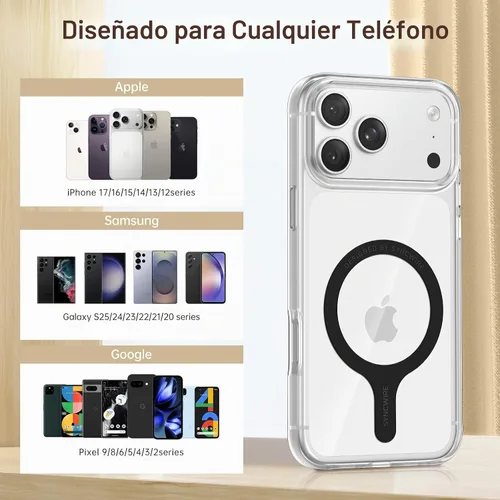 Vista 4 de SYNCWIRE - Adhesivo magnético para anillo de metal MagSafe, paquete de 3, color negro