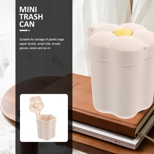 Vista 8 de Cabilock Mini botes de basura, en forma de flor, plástico, blanco, capacidad de 1.5 galones, basura de reciclaje, papelera de oficina