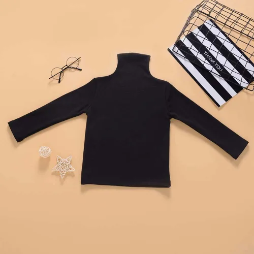 Vista 2 de Mubineo Camiseta básica de algodón de manga larga con cuello alto y cuello alto para bebé niña