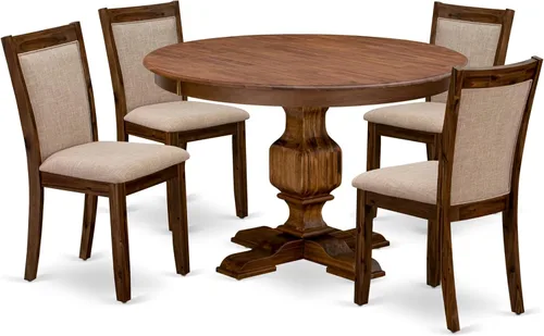 Vista 18 de East West Furniture F2MZ5-N04 - Juego de muebles de comedor de 5 piezas, incluye una mesa de comedor redonda con pedestal y 4 sillas tapizadas