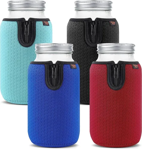 Vista 11 de Funda de neopreno para tarro Mason de boca regular y ancha, 16 onzas, antideslizante, acogedora, aislada, fundas protectoras de 3.0 x 3.7 pulgadas