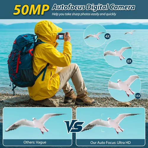 Vista 4 de Cámara Digital 4K de 50 MP con Enfoque Automático Cámara de Vlogging para YouTube con Pantalla Abatible de 180° de 2.8 pulgadas, Cámara de Zoom