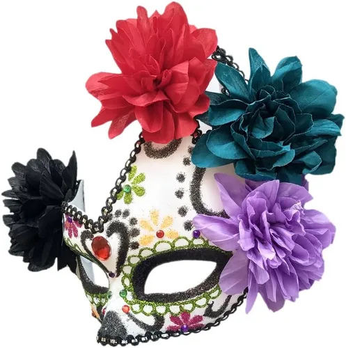 Vista 2 de Máscara mexicana del día de los muertos, calavera de azúcar, máscara para mujer