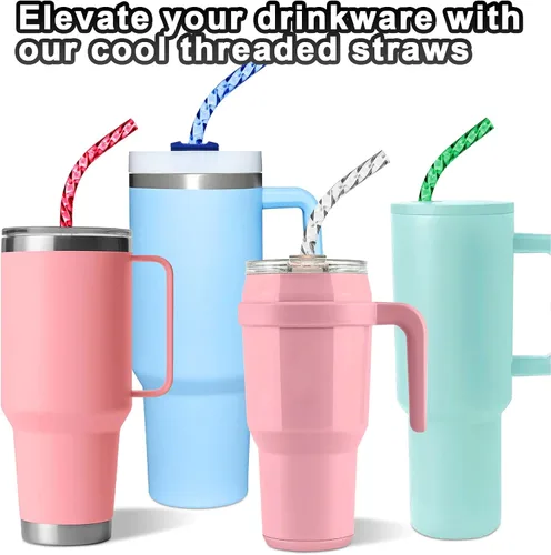Vista 4 de Pajitas reutilizables para reemplazo de Stanley Cup, pajita larga de plástico de 12 pulgadas para vasos de 40 30 oz, pajitas duras coloridas