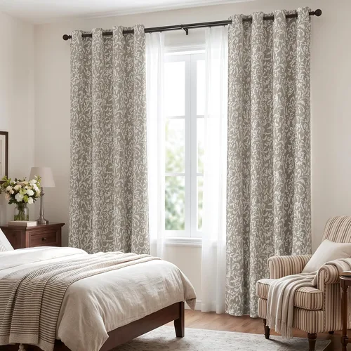 Vista 6 de jinchan Cortinas opacas para dormitorio, cortinas con estampado floral de pergamino gris topo de 84 pulgadas de largo para sala de estar, cortinas