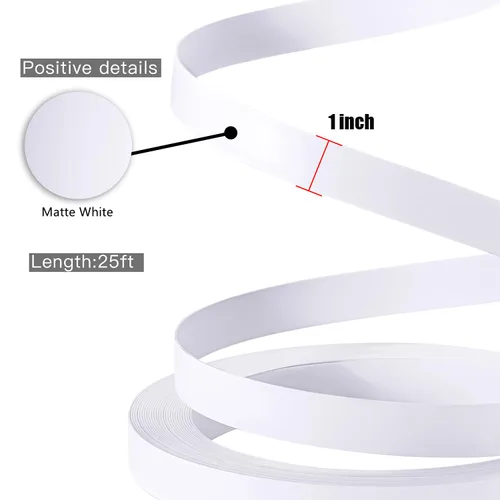 Vista 2 de Bandas de borde blanco mate de PVC – 1 pulgada x 25 pies sin pegamento de chapa blanca para muebles de gabinete de mesa Matt blanco