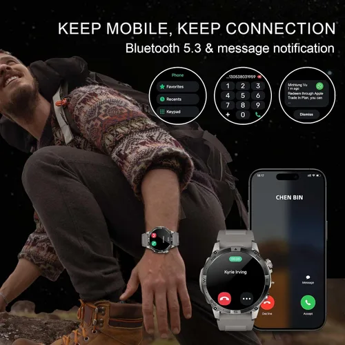 Vista 2 de Reloj inteligente con GPS para hombre, AMOLED de 1.43 pulgadas, resistente reloj militar inteligente para hacer/responder llamada, reloj deportivo