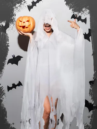 Vista 4 de Fourluoo Capa con capucha de la parca de Halloween para hombres y mujeres Blanco