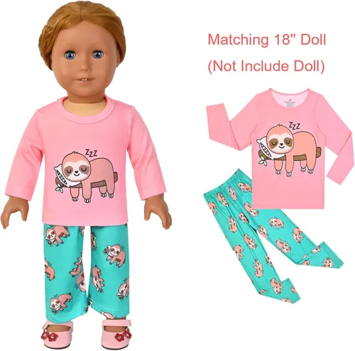 Vista 55 de QPANCY Conjunto de pijamas a juego para niñas y muñecas, pijamas de manga larga para otoño e invierno