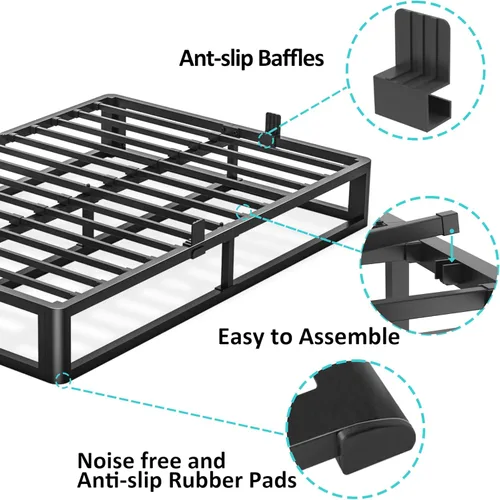 Vista 4 de Firpeesy - Base para cama King de metal de 10 pulgadas con patas de esquinas redondeadas y anti-doblado, listones de acero resistente de 3500 LBS