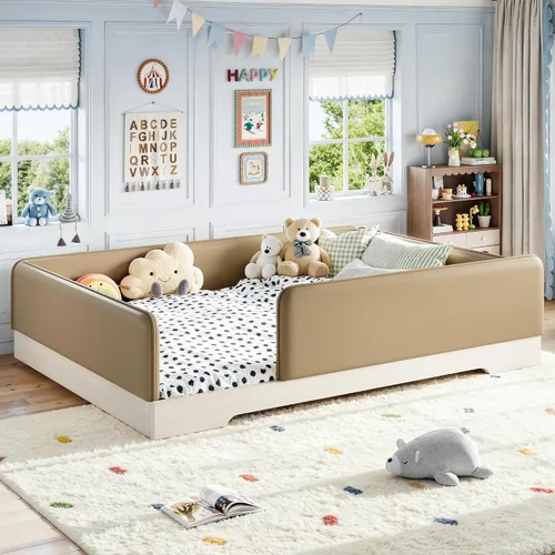 Vista 23 de Bellemave Twin Size Corduroy Upholstered Montessori Floor Bed Frame,Beige