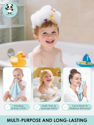 Vista 7 de HIPHOP PANDA Toallitas para bebé, rayón hecho de bambú - 2 capas ultra suaves y absorbentes, toallita facial de baño para recién nacidos - toallitas