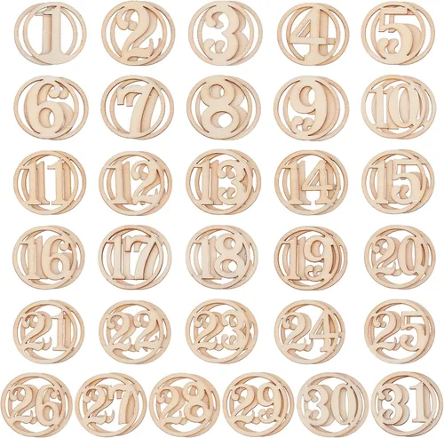 Vista 7 de NBEADS 96 piezas de números de madera para Navidad, 1-24 calendario de Adviento de cuenta regresiva de Navidad, colgantes de números de madera