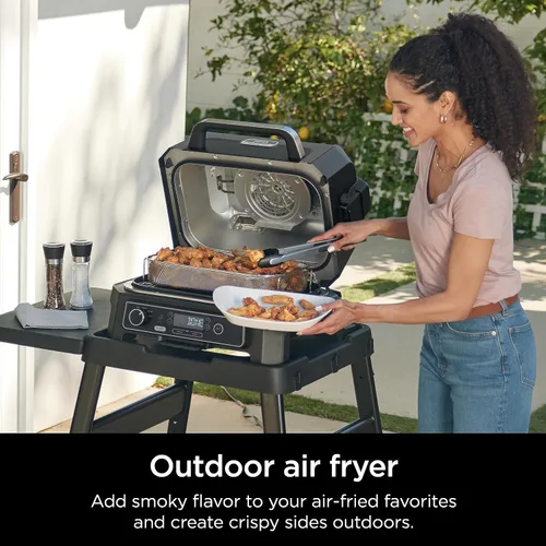 Vista 15 de Ninja Parrilla y ahumador Woodfire Pro XL para exteriores Parrilla 4 en 1, ahumador de barbacoa, freidora de aire y horneado Portátil