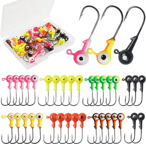 Vista 8 de 30 piezas de anzuelos de pesca con cabeza de bola redonda con ojos 3D Crappie jig señuelo pintados ganchos para lubino crappie lubino trucha agua