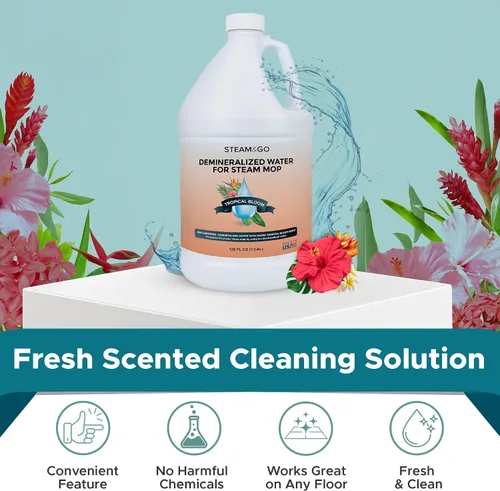 Vista 2 de Steam & Go Solución de limpieza de agua desmineralizada para limpiadores de vapor de pisos y superficies múltiples, compatible con todas las mopas