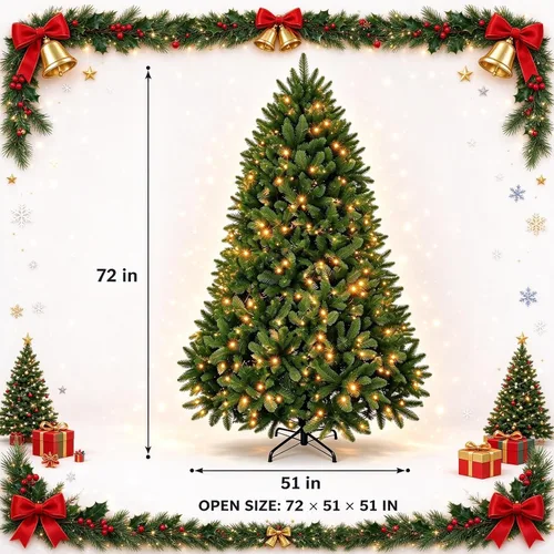Vista 2 de Árbol de Navidad artificial preiluminado con control remoto Verde