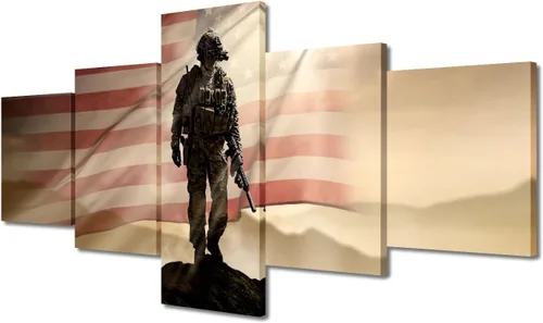 Vista 12 de Arte de pared para sala de estar, imágenes de la bandera estadounidense, impresión en lienzo, arte de pared militar de Estados Unidos de la Segunda