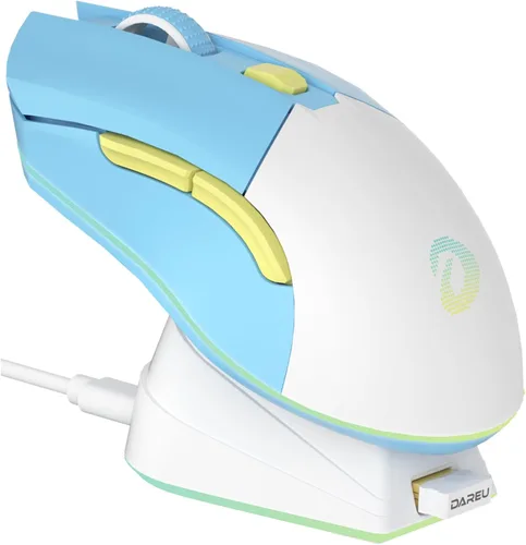 Vista 11 de DAREU EM901X - Mouse inalámbrico para juegos con base de carga RGB recargable, 12K DPI, 6 botones programables, sensor de alta precisión [300IPS]