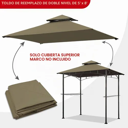 Vista 3 de Eurmax USA Cubierta de Reemplazo para Cenador de Parrilla de Alto Rendimiento 5x8, Toldo para Refugio de Barbacoa (Cacao)